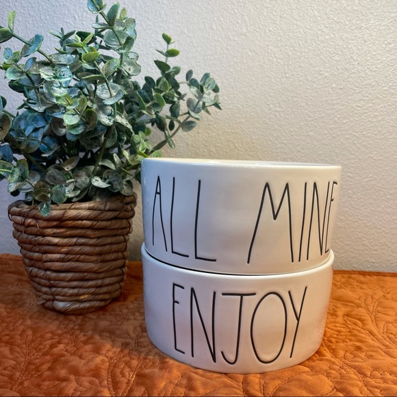 NWT - RAE DUNN "ENJOY & ALL MINE" 6-inch Pet Bowl Set - Picture 3 of 8